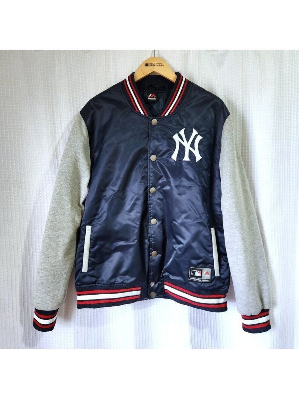 New York Yankees Bomber Jacket XL Majestic Athletic Blue Grey MLB Varsity